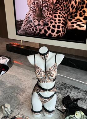 Mrspanda.野涩日记豹纹网纱刺绣内衣五件套野性性感欧美个性时尚