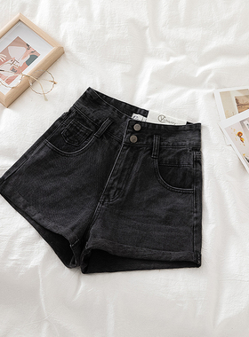 裤子女2026新款夏季薄款黑灰色a字牛仔短裤女高腰宽松阔腿显瘦潮