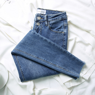 浅色高腰显瘦铅笔裤 2025年新款 女 女小脚裤 ins弹力紧身九分牛仔裤