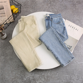 2026初秋新款 显高显瘦百搭韩版 直筒烟管牛仔裤 女浅色杏色高腰修身