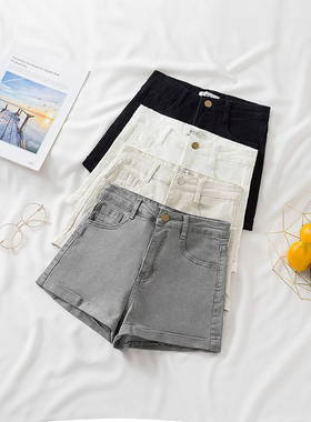 高腰网红2026年新款弹力紧身ins超火灰色牛仔短裤女a字版显瘦网红