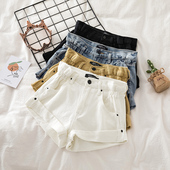 女2026年新款 高腰阔腿卷边胖MM大码 号A字显瘦夏季 牛仔短裤 热裤 潮