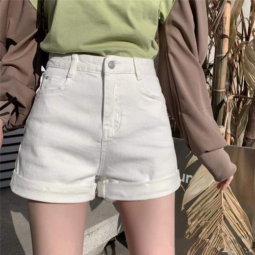 白色高腰牛仔短裤夏季外穿修身