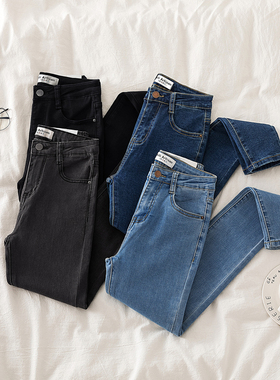 高腰修身弹力牛仔裤女九分裤2026初秋新款韩版显瘦灰色大码铅笔裤