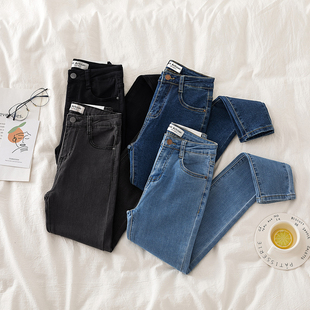 2025初秋新款 女九分裤 韩版 显瘦灰色大码 高腰修身 铅笔裤 弹力牛仔裤