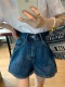 深蓝色A字热裤 2026牛仔短裤 显瘦宽松 阔腿裤 高腰薄款 女夏季 新款