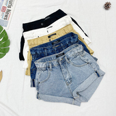 女高腰小个子穿搭a字宽松阔腿超短热裤 泫雅同款 网红多色牛仔短裤