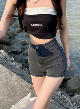 灰色牛仔短裤女2026年夏季新款甜辣高腰薄款黑色紧身辣妹a字热裤