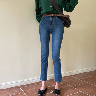 复古深蓝色高腰直筒烟管牛仔裤女显瘦显高修身百搭2026秋新款韩版