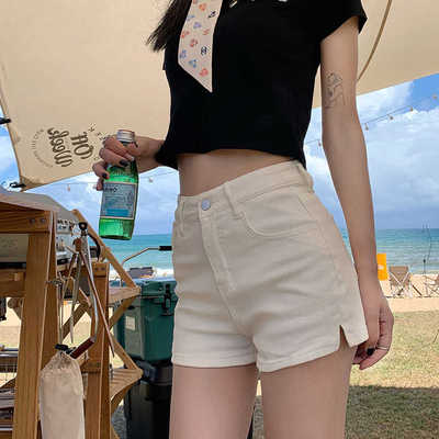 白色牛仔短裤女夏薄款2024高腰