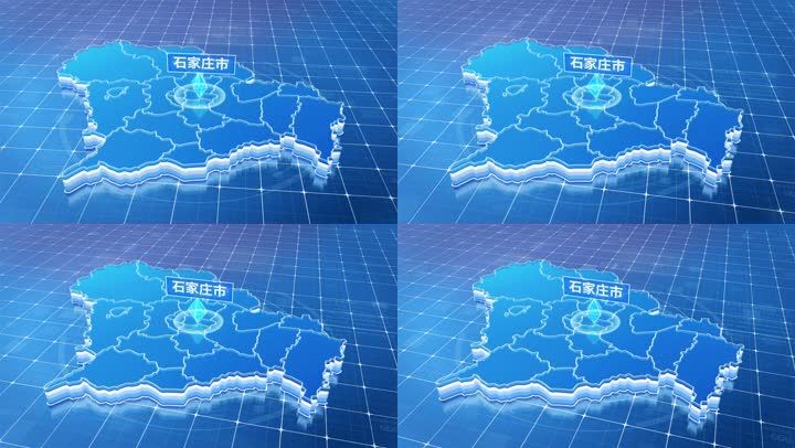 石家庄市地图三维科技感蓝色网络定位区位连线发散ae模板