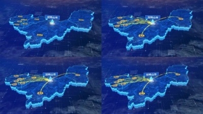 双鸭山市地图三维科技感蓝色网络定位连线ae模板