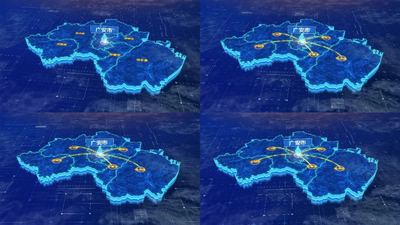 广安市全国地图三维科技感蓝色网络定位连线ae模板