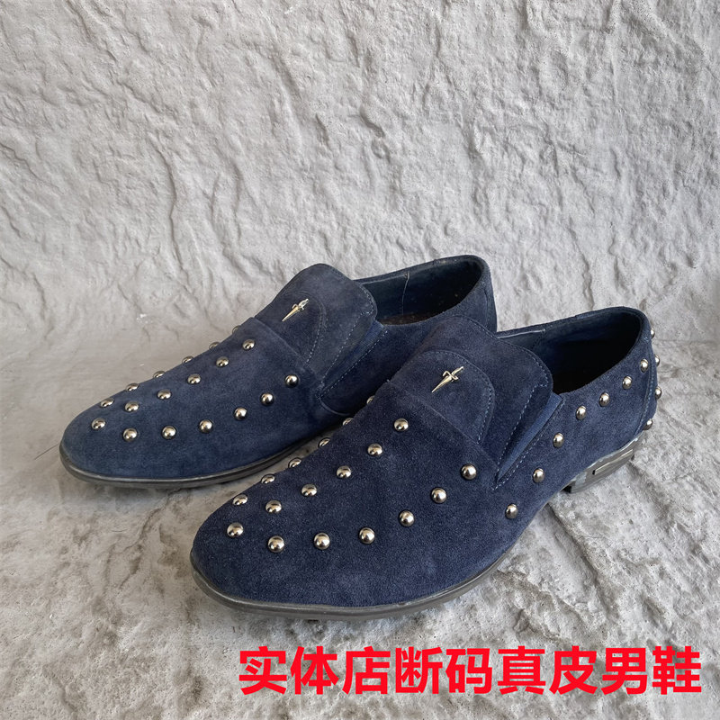 欧洲站春秋公牛撤柜正品男鞋休闲套脚磨砂皮透气铆钉鞋尖头青年鞋