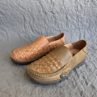 一脚蹬软皮懒人低帮鞋 头层牛皮豆豆鞋 尾货清仓真皮男鞋 美洲象正品