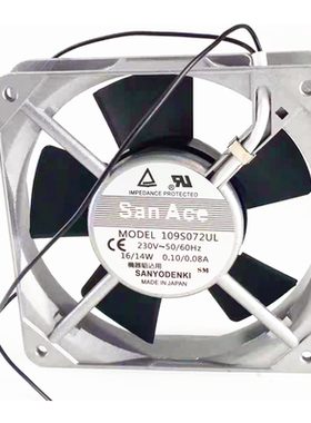 全新三洋 109S072UL 230V 16/14W 0.10/0.08A 12025 12cm散热风扇