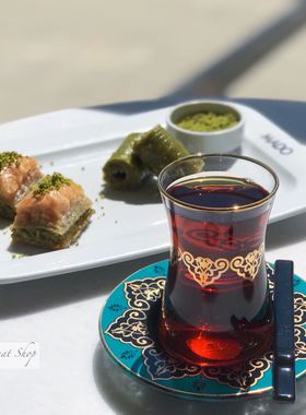 土耳其宫廷风红茶杯黑白金杯碟居家创意玻璃杯耐高温110ml精致