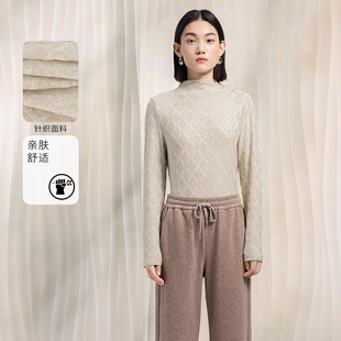 3S女装轻熟简约风半高领针织衫女冬季菱格纹百搭修身显瘦针织衫女