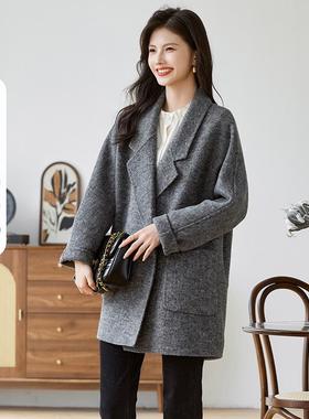 3S女装冬季简约文艺风大翻领显瘦宽松版型遮肉双面呢大衣女
