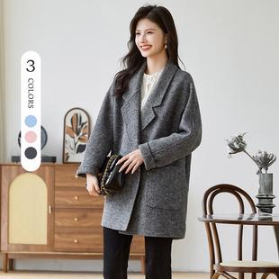 3S女装冬季简约文艺风大翻领显瘦宽松版型遮肉双面呢大衣女
