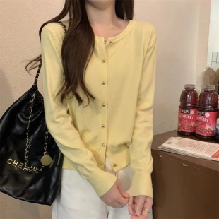 外套上衣女装 长袖 潮 百搭金属单排扣气质百搭针织开衫 2025春秋韩版