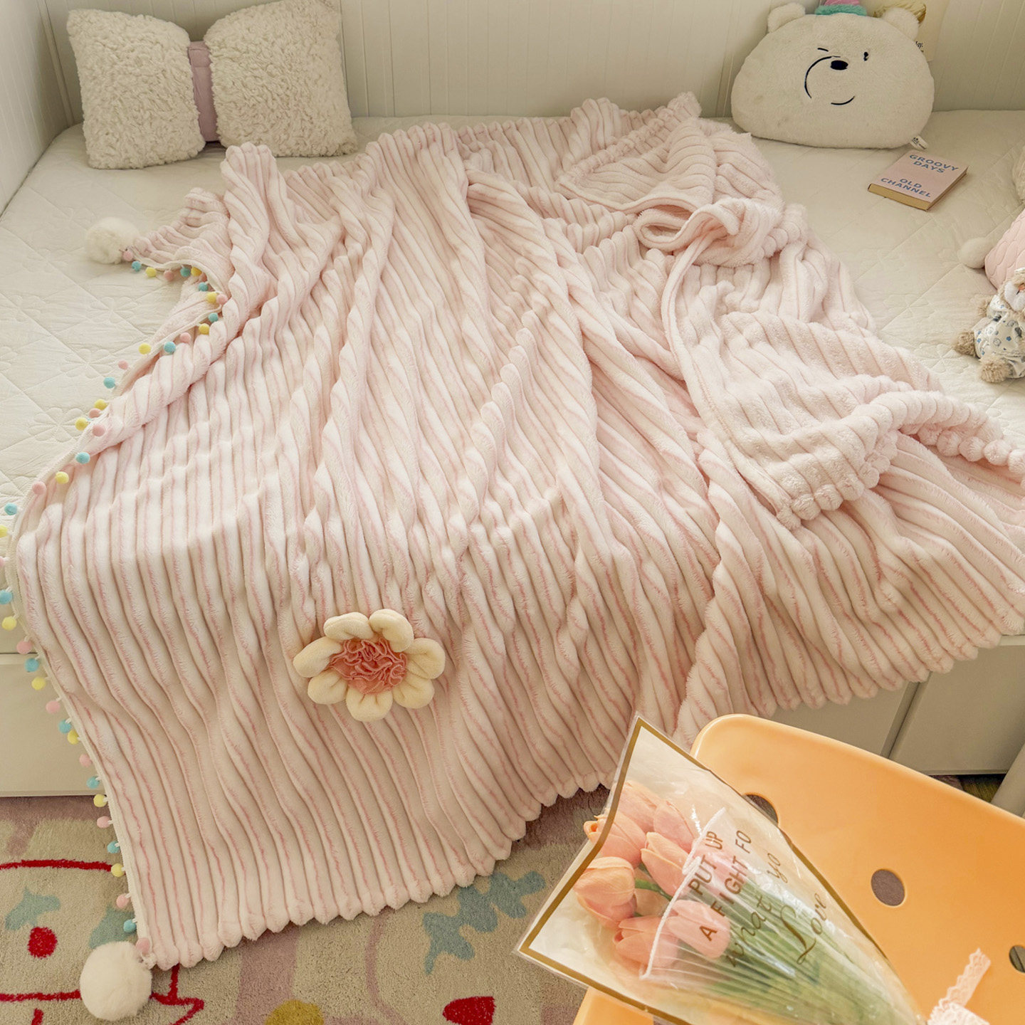 毛球球午睡毯办公室盖毯牛奶绒沙发小毯子披肩毯子宿舍单人空调毯