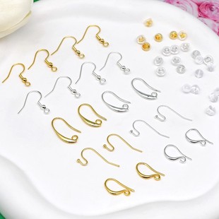 手工饰品配件防敏925纯银耳钩18K镀真金耳钩镀银耳饰配件DIY材料