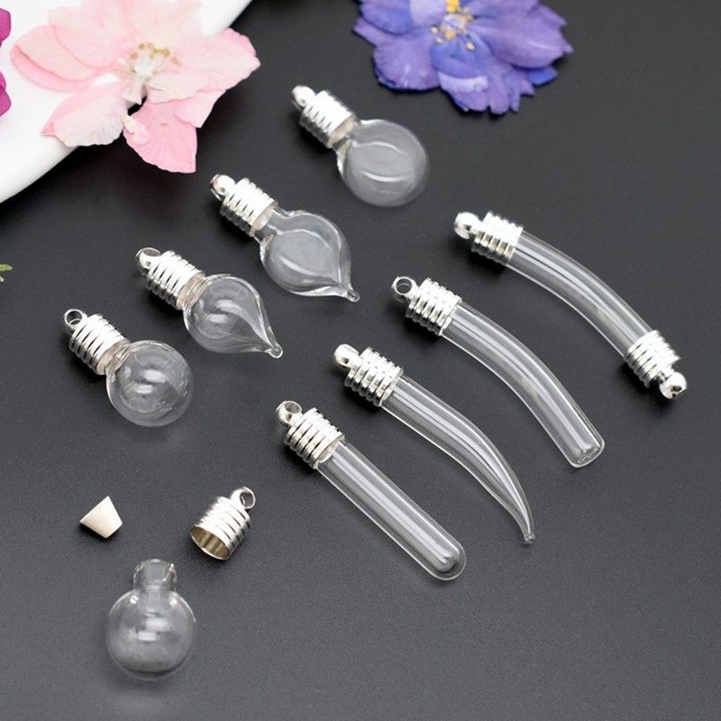6mm金属帽粘盖迷你玻璃瓶 许愿瓶吊坠 半成品DIY手工材料米雕瓶