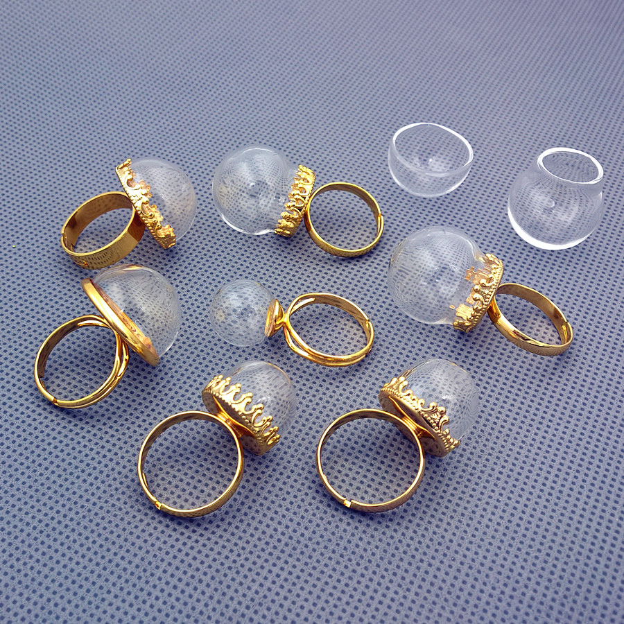 戒指套装 玻璃罩diy戒指 玻璃球罩时光宝石配件 不易掉色金色戒托