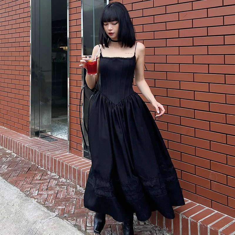 2025女装欧美优雅性感露背金属装饰纯色包臀高开叉无袖连衣裙