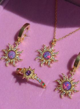 欧美真澳宝项链复古多巴胺芭比项链蛋白石吊坠跨境微镶锆石吊坠