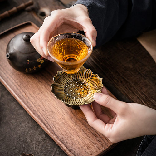 日式杯托合金茶杯垫 创意圆形隔热垫仿铜杯垫 复古功夫茶托茶道
