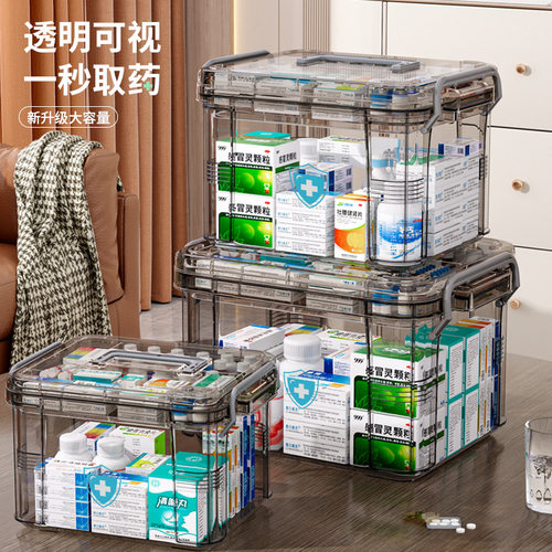 多层大容量家庭透明家用医药箱急救药品便携式医护分类收纳小药箱