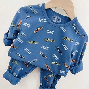 小君才撸猫棉儿童秋衣秋裤套装无骨宝宝男童全棉保暖内衣家居睡衣