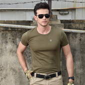军迷夏季 高弹力户外t恤衫 体能训练服 圆领战术t恤男修身 执政官短袖