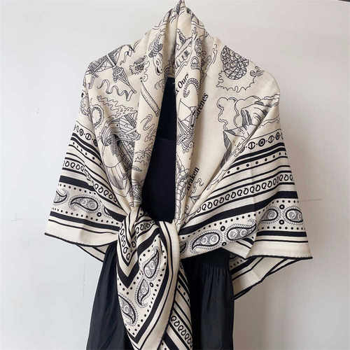 【水手纹身】双面同色140真丝羊毛大方巾秋冬保暖办公室围巾披肩