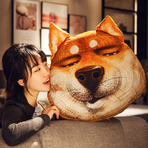 可爱搞怪3d狗头柴犬抱枕靠垫床头沙发靠枕办公室卧室宿舍汽车男女