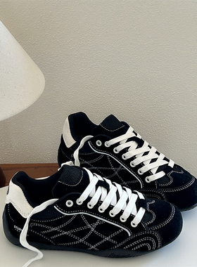 港风黑色低帮休闲德训男款2025年秋季新品百搭运动鞋小众板鞋