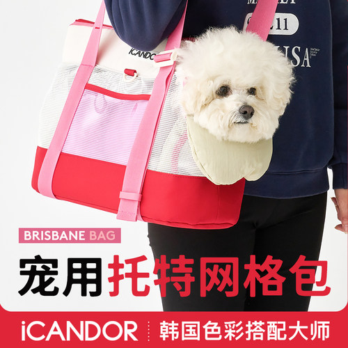 iCANDOR·韩国进口夏季透气宠物外出包便携包中小型犬单肩托特包