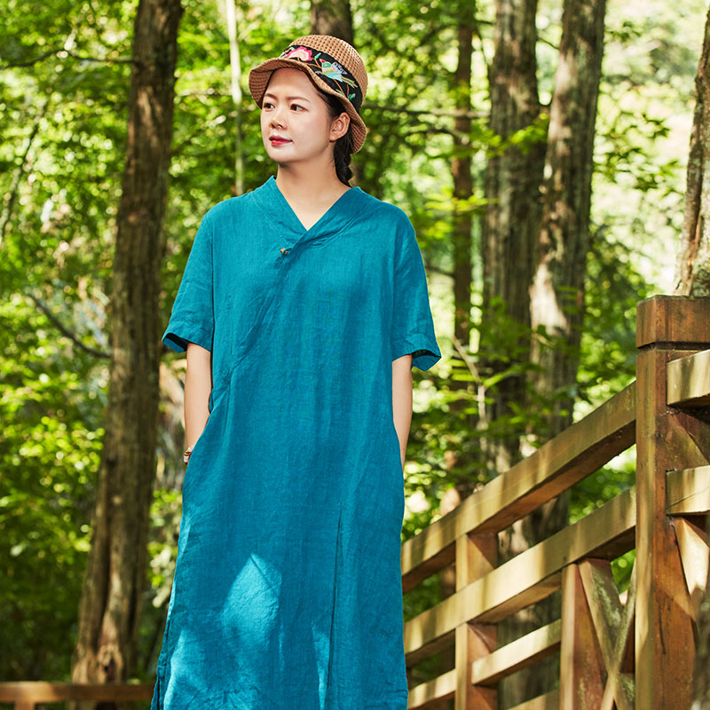 亚麻衣社原创纯亚麻简约文艺女装言作袍子中长款显瘦气质连衣裙女