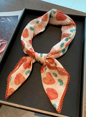 春夏新款韩式ins红色黄色爱心棉方巾多用装饰领巾小围巾发带头巾