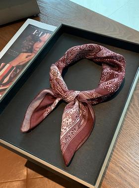 出口韩国原单棉麻安哥拉红腰果花文艺丝巾小方巾秋冬保暖护颈围巾