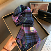 格纹流苏窄版 2025冬季 1OO%澳洲纯羊毛围巾女冬季 百搭保暖情侣围脖