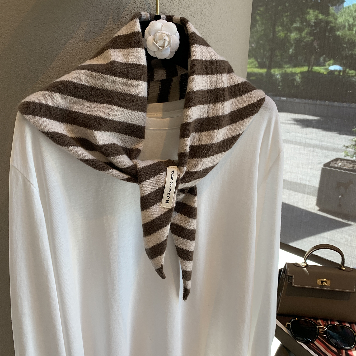 高品质条纹羊毛混纺披肩外搭女春秋季韩版百搭保暖三角围巾围脖潮