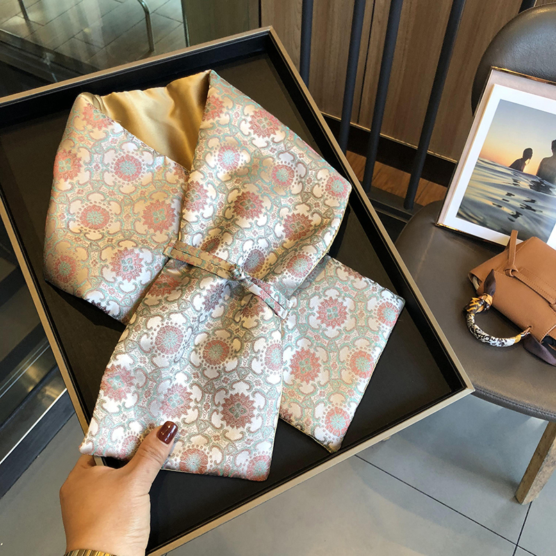 冬季宋锦国风女真丝围脖双面