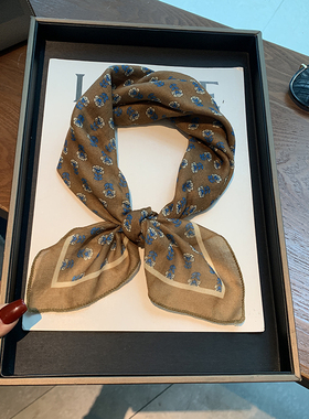 复古黑色玫瑰棉麻丝巾小方巾女新款春夏季叠穿流行领巾纱巾围巾薄