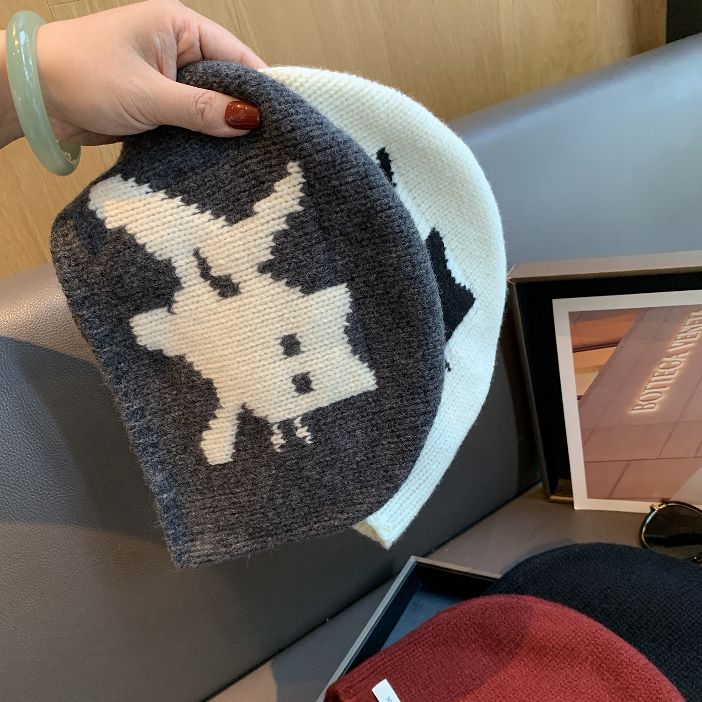 博主同款受惊猫咪冷帽女秋冬2025高品质100%羊毛包头帽针织毛线帽