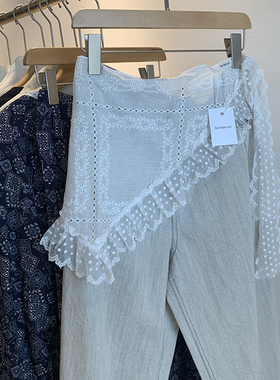 甜美风重工蕾丝花边三角巾女夏季小众设计感提花网纱叠穿白色屁帘