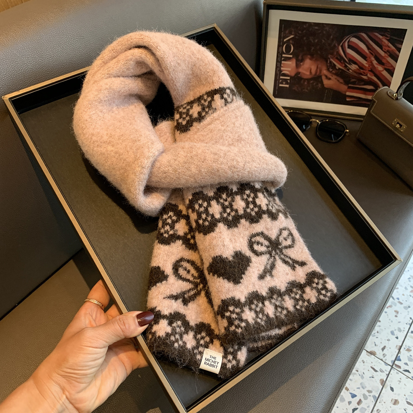 费尔岛风提花针织围巾女冬季韩版羊毛混纺蝴蝶保暖加厚氛围感围脖,服饰配件/皮带/帽子/围巾,围巾/丝巾/披肩,淘宝优惠券,粉丝福利购,淘宝优惠卷