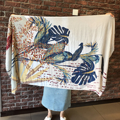 夏季 植物花卉图案防晒大披肩丝巾沙滩巾女 棉麻围巾